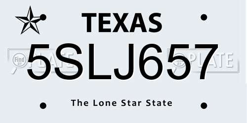 5SLJ657 Texas License Plate