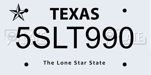 5SLT990 Texas License Plate