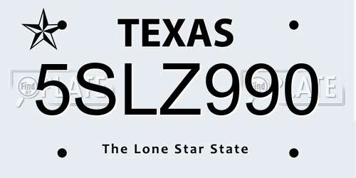 5SLZ990 Texas License Plate