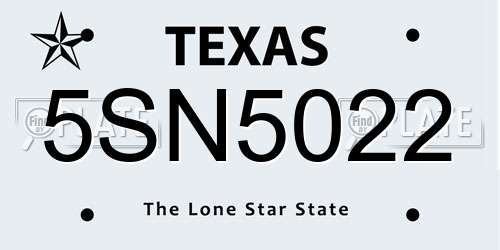 5SN5022 Texas License Plate