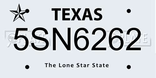 5SN6262 Texas License Plate