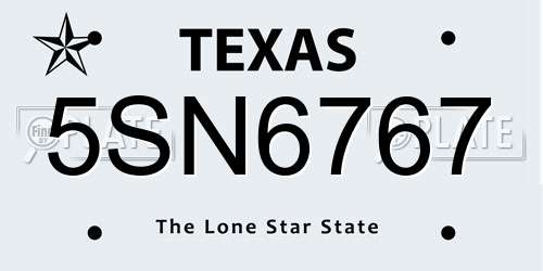 5SN6767 Texas License Plate