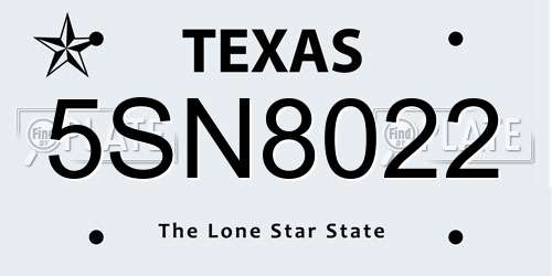 5SN8022 Texas License Plate