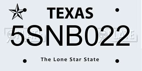 5SNB022 Texas License Plate