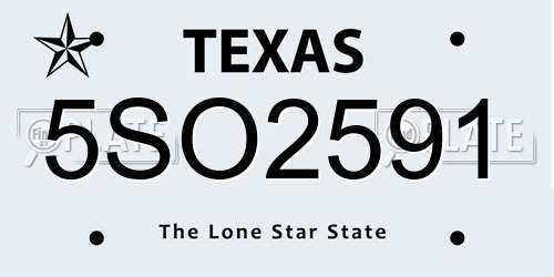 5SO2591 Texas License Plate