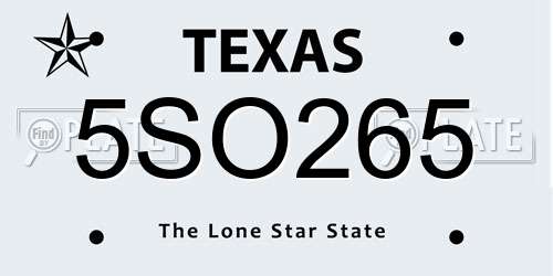 5SO265 Texas License Plate