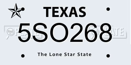 5SO268 Texas License Plate