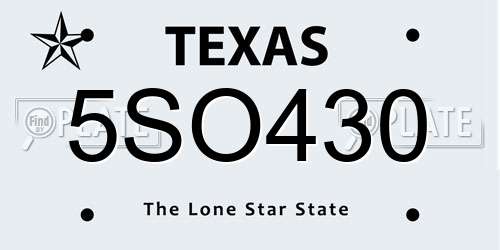 5SO430 Texas License Plate