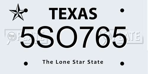 5SO765 Texas License Plate