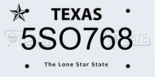 5SO768 Texas License Plate