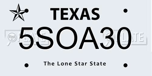 5SOA30 Texas License Plate