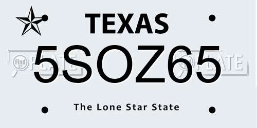 5SOZ65 Texas License Plate