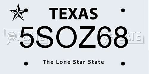 5SOZ68 Texas License Plate