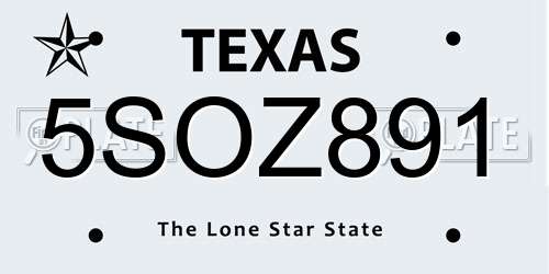 5SOZ891 Texas License Plate