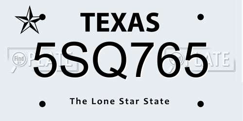 5SQ765 Texas License Plate