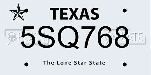 5SQ768 Texas License Plate