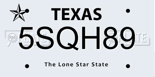 5SQH89 Texas License Plate