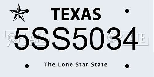 5SS5034 Texas License Plate
