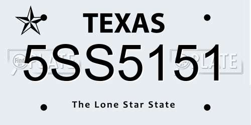 5SS5151 Texas License Plate