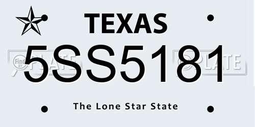 5SS5181 Texas License Plate