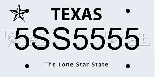 5SS5555 Texas License Plate
