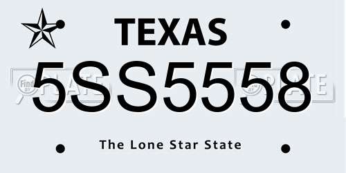 5SS5558 Texas License Plate