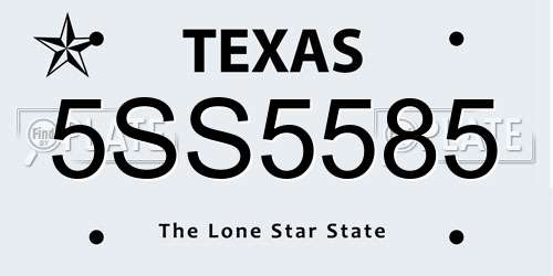 5SS5585 Texas License Plate