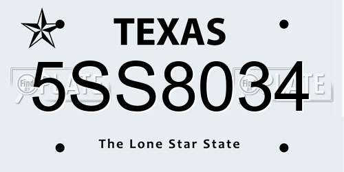 5SS8034 Texas License Plate
