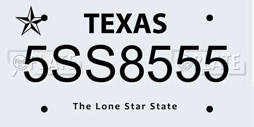 5SS8555 Texas License Plate