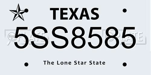 5SS8585 Texas License Plate