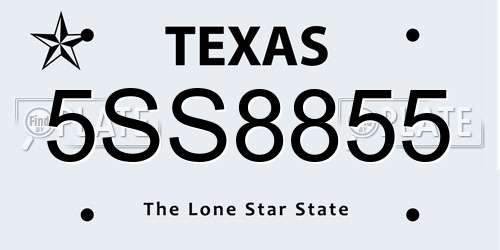 5SS8855 Texas License Plate