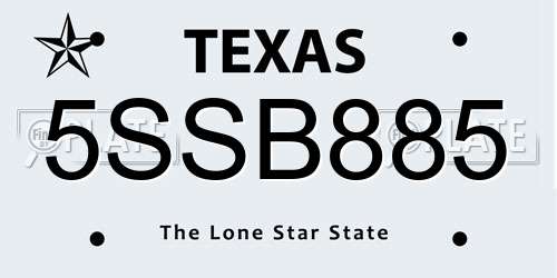 5SSB885 Texas License Plate