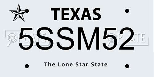5SSM52 Texas License Plate