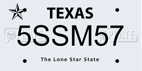 5SSM57 Texas License Plate