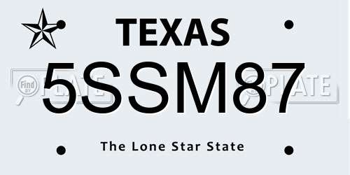 5SSM87 Texas License Plate