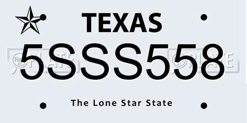 5SSS558 Texas License Plate