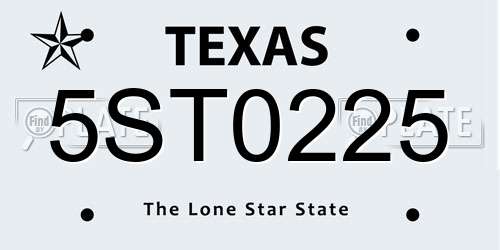 5ST0225 Texas License Plate