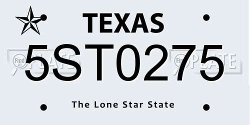 5ST0275 Texas License Plate