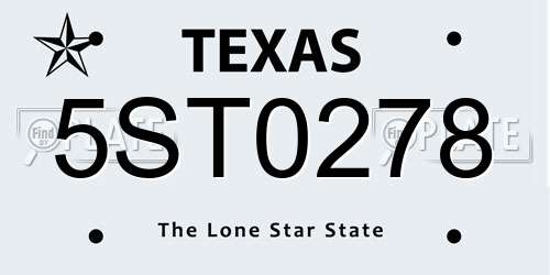 5ST0278 Texas License Plate