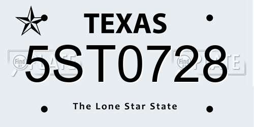 5ST0728 Texas License Plate