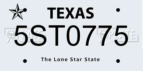 5ST0775 Texas License Plate
