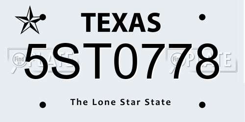 5ST0778 Texas License Plate