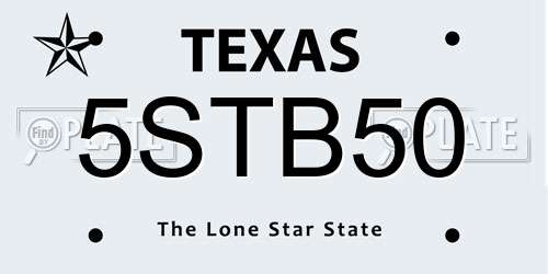 5STB50 Texas License Plate
