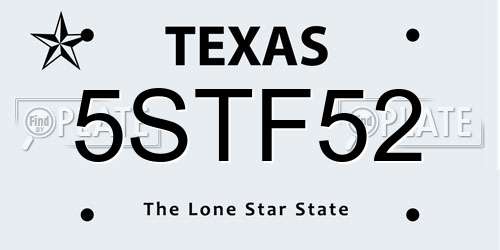 5STF52 Texas License Plate