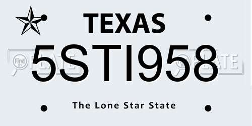 5STI958 Texas License Plate