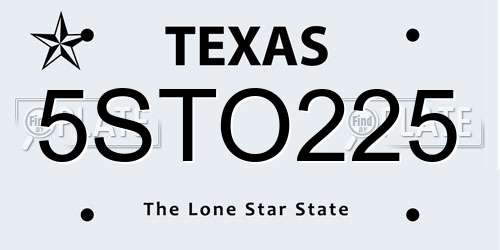5STO225 Texas License Plate