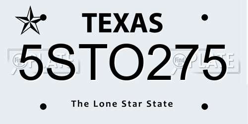 5STO275 Texas License Plate
