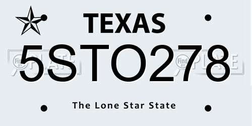 5STO278 Texas License Plate