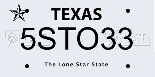 5STO33 Texas License Plate