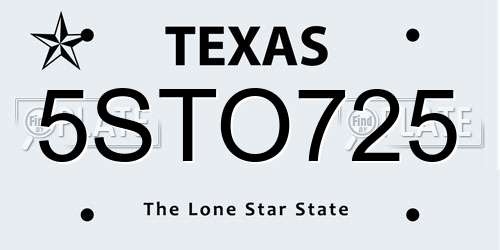 5STO725 Texas License Plate
